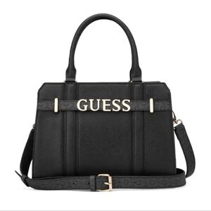 GUESS Black Satchel Bag with Gold Accents
